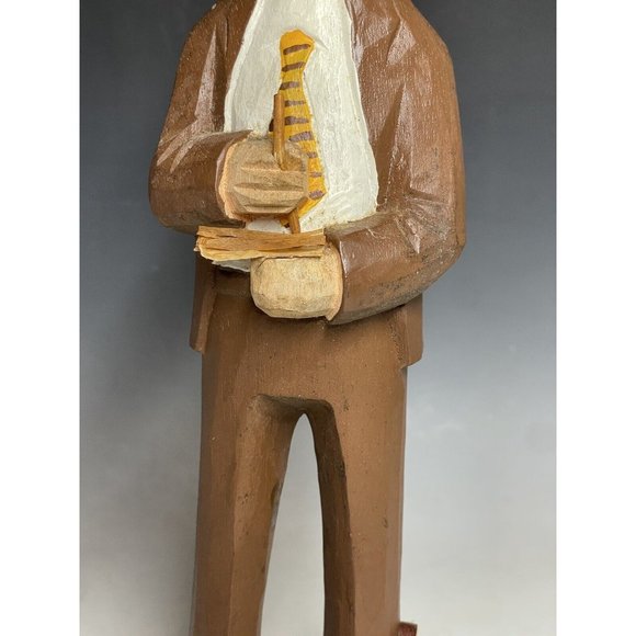12" Vintage Hand Carved Wooden Statue 'CPA' Businessman Wood Carving Art - Picture 7 of 12